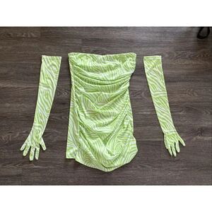 NWOT Miscreants London x Revolve Green Zebra Cupid Mini Dress With Gloves US 10